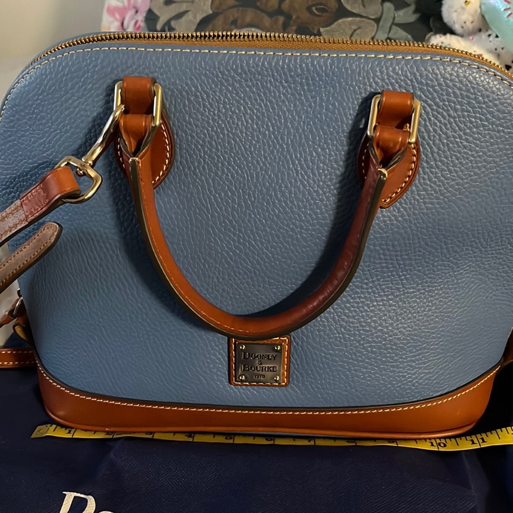 Dooney and Bourke zip zip satchel in azure color.